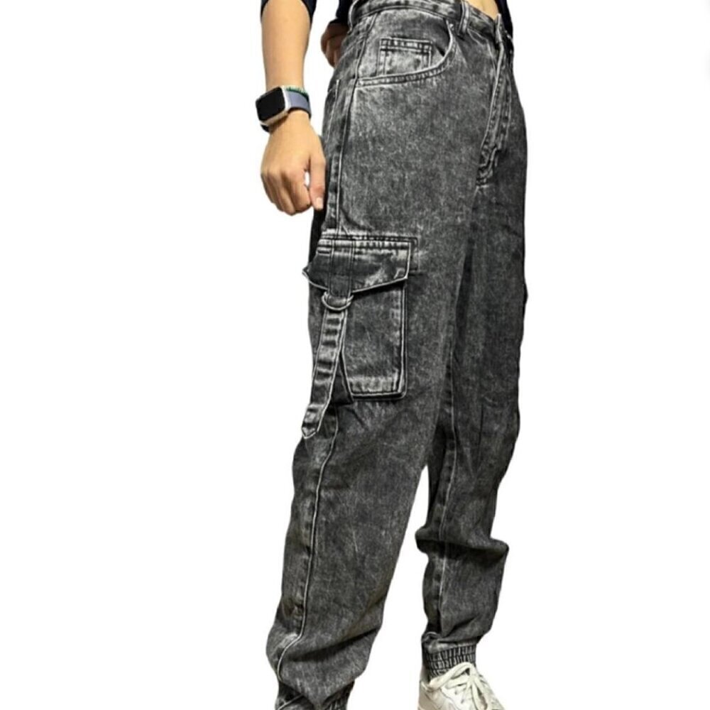 Garage Black/Gray Acid Wash Baggy Denim Cargo Joggers Jeans Size 1